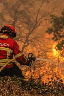 Bombeiro a apagar um incêndio